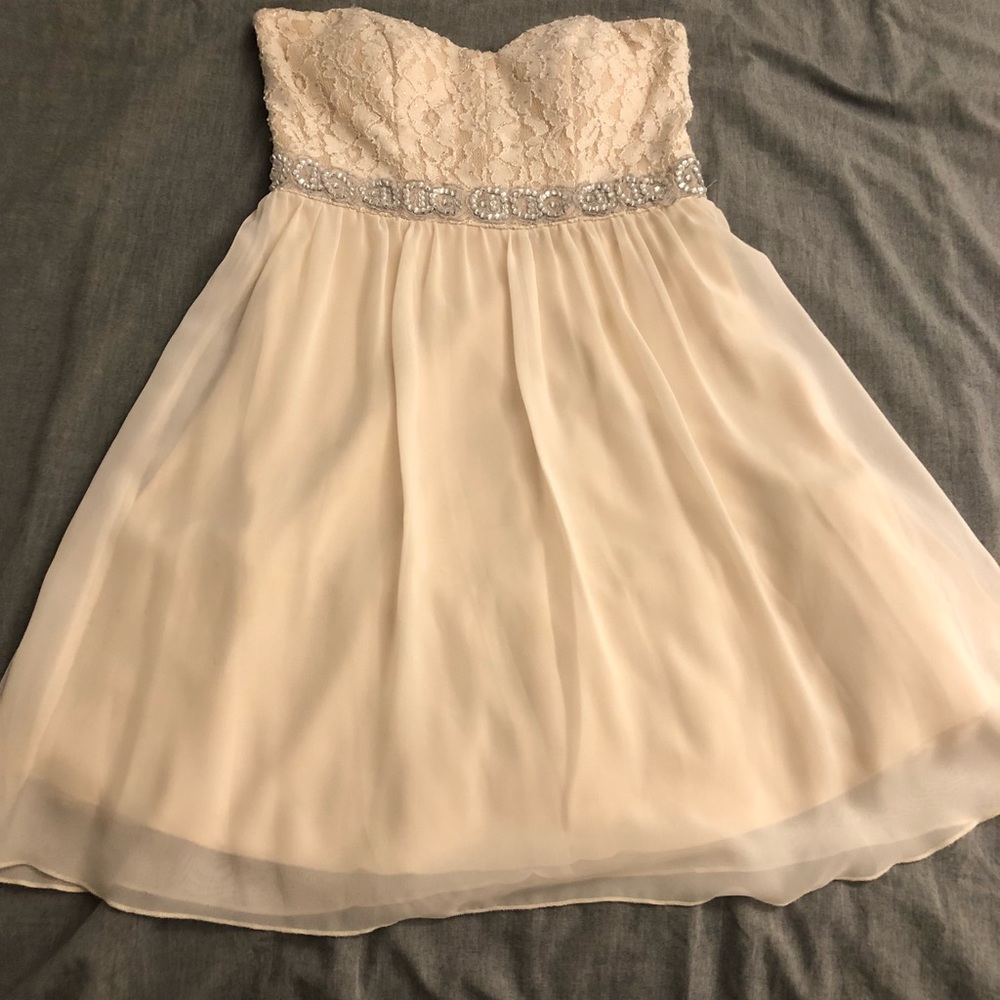 Flowered Top Cream Homecoming Dress
